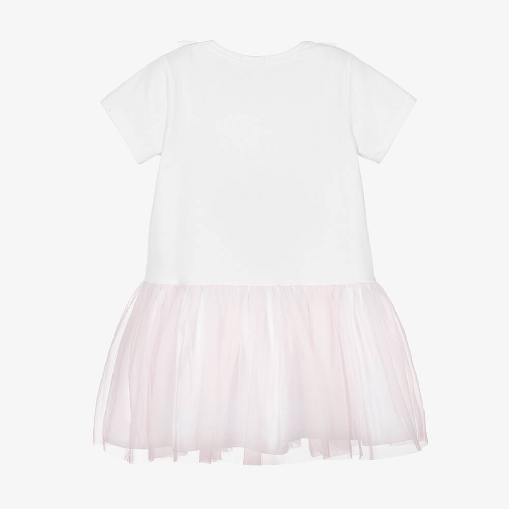 Sofija-Girls White Jersey & Pink Floral Tulle Dress | Childrensalon Outlet