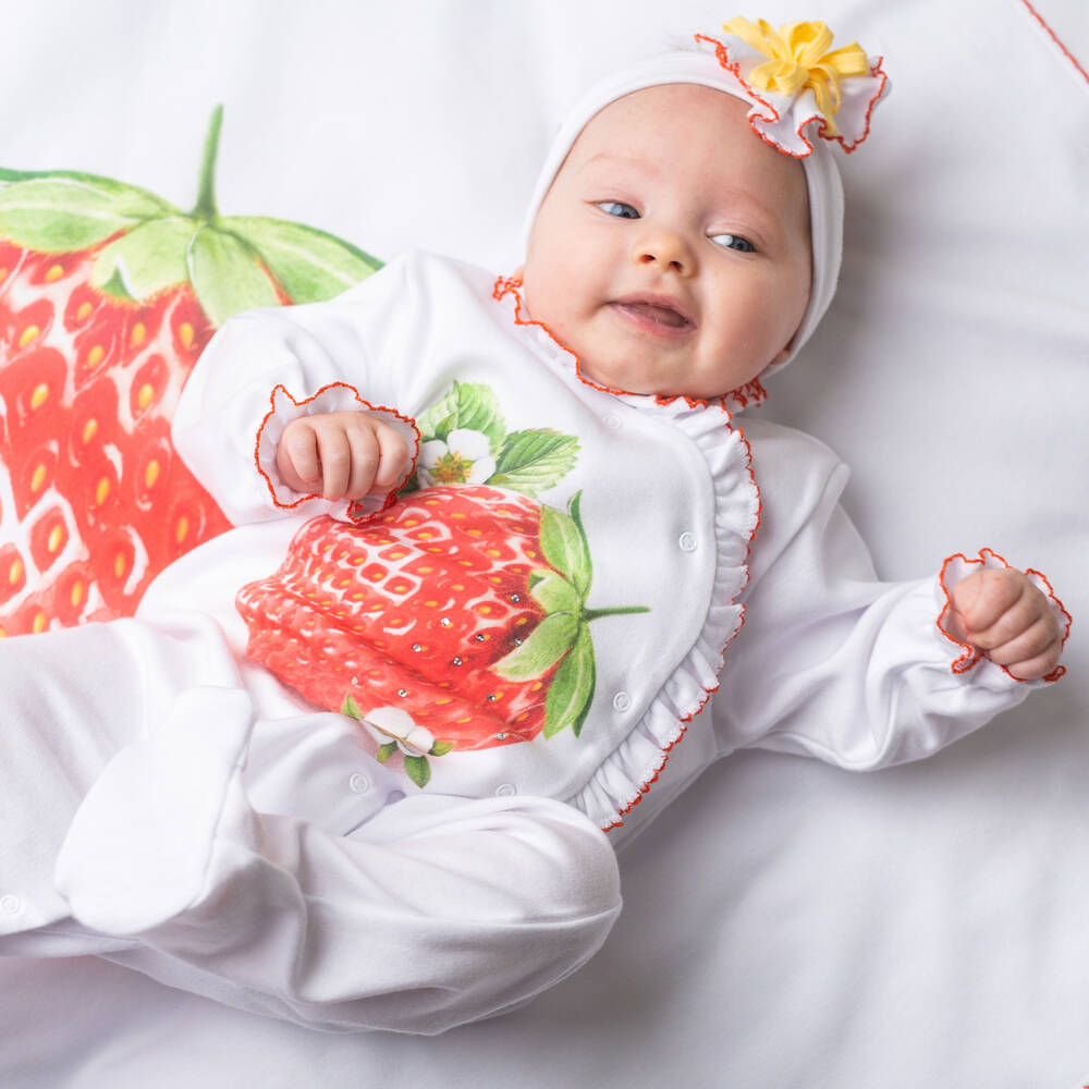 Sofija-Girls White Strawberry Cotton Set | Childrensalon Outlet