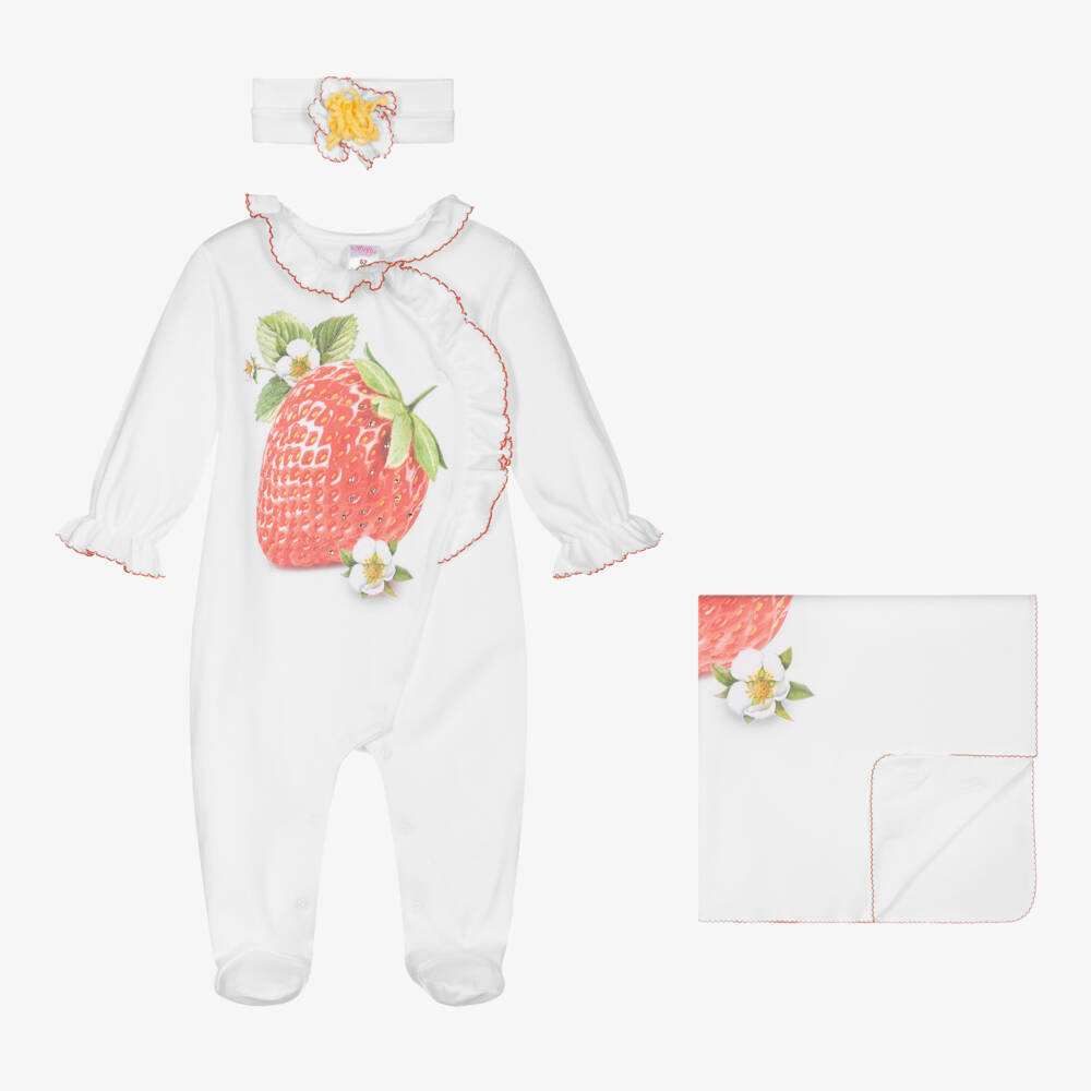 Sofija-Girls White Strawberry Cotton Set | Childrensalon Outlet