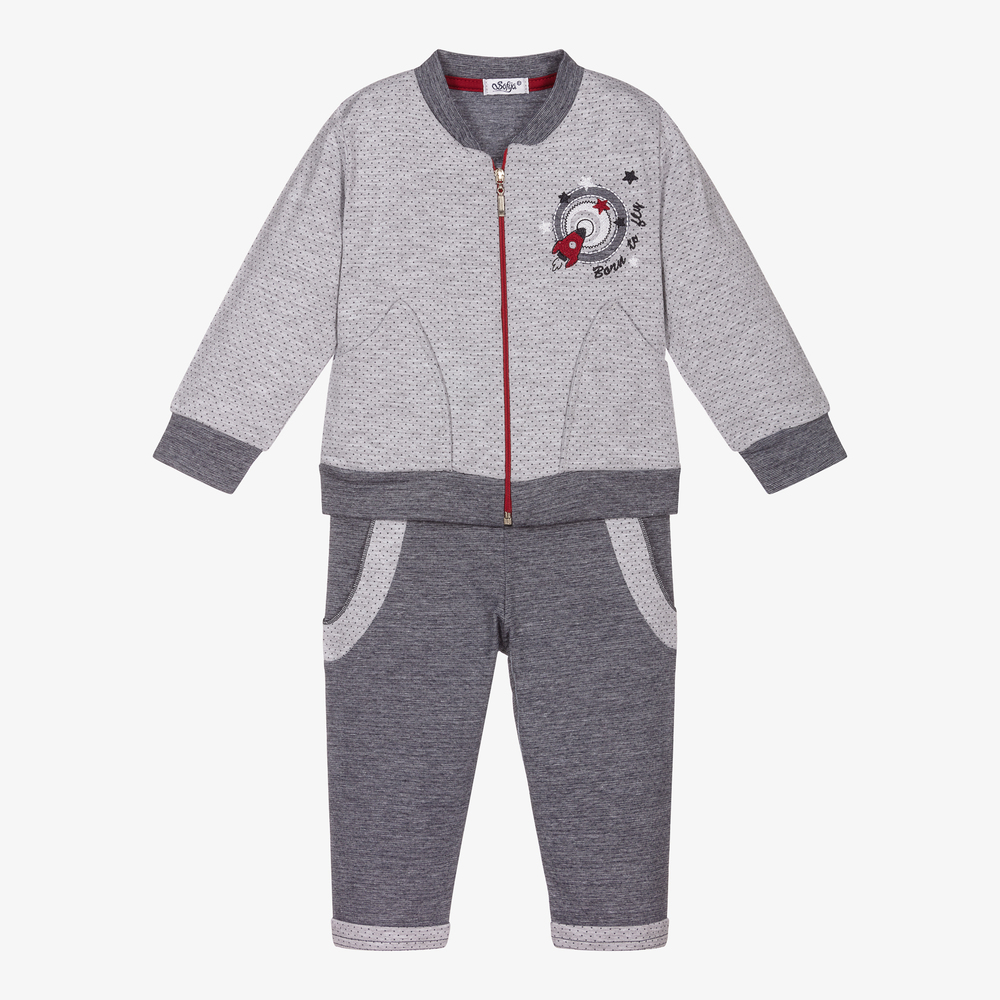 Sofija - Grey Cotton Baby Trouser Set | Childrensalon