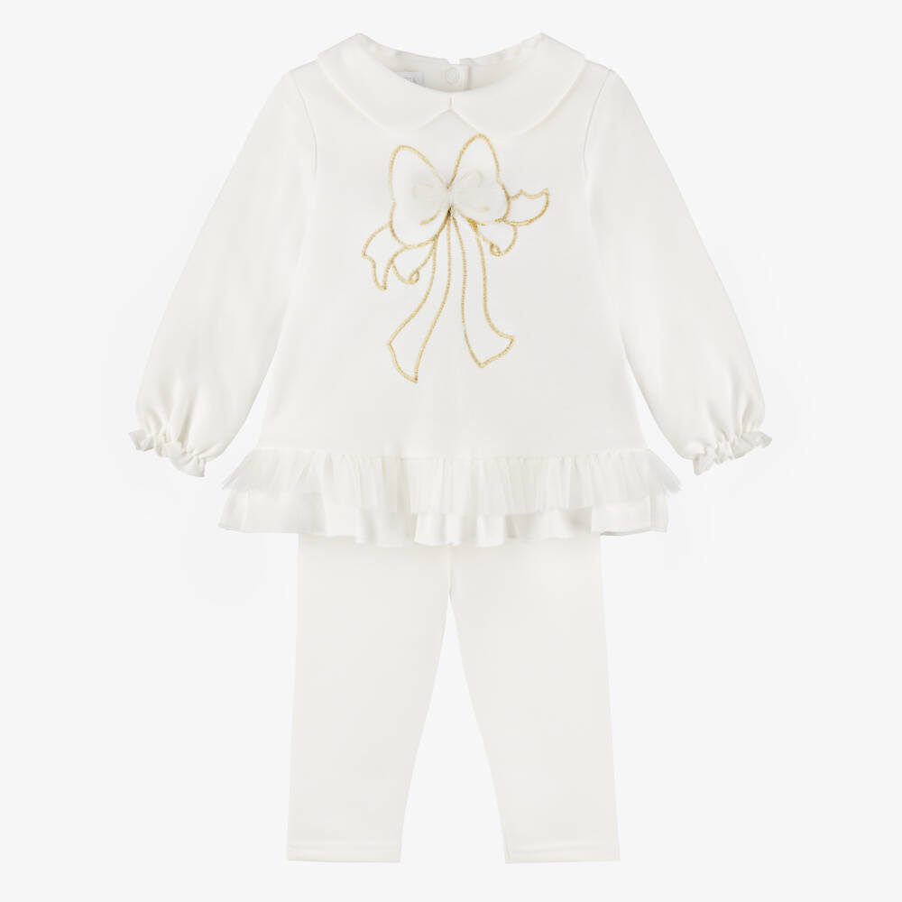 Sofija-Ivory Bow Leggings Set | Childrensalon Outlet
