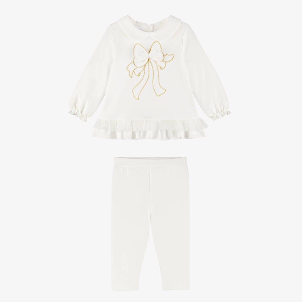 Sofija-Ivory Bow Leggings Set | Childrensalon Outlet
