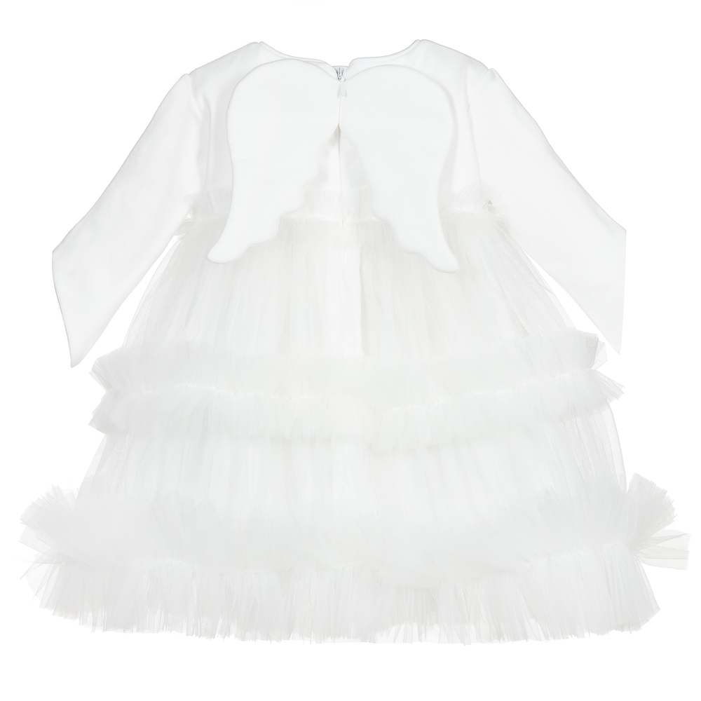 Sofija-فستان قطن و تول لون عاجي و بيج للمولودات | Childrensalon Outlet