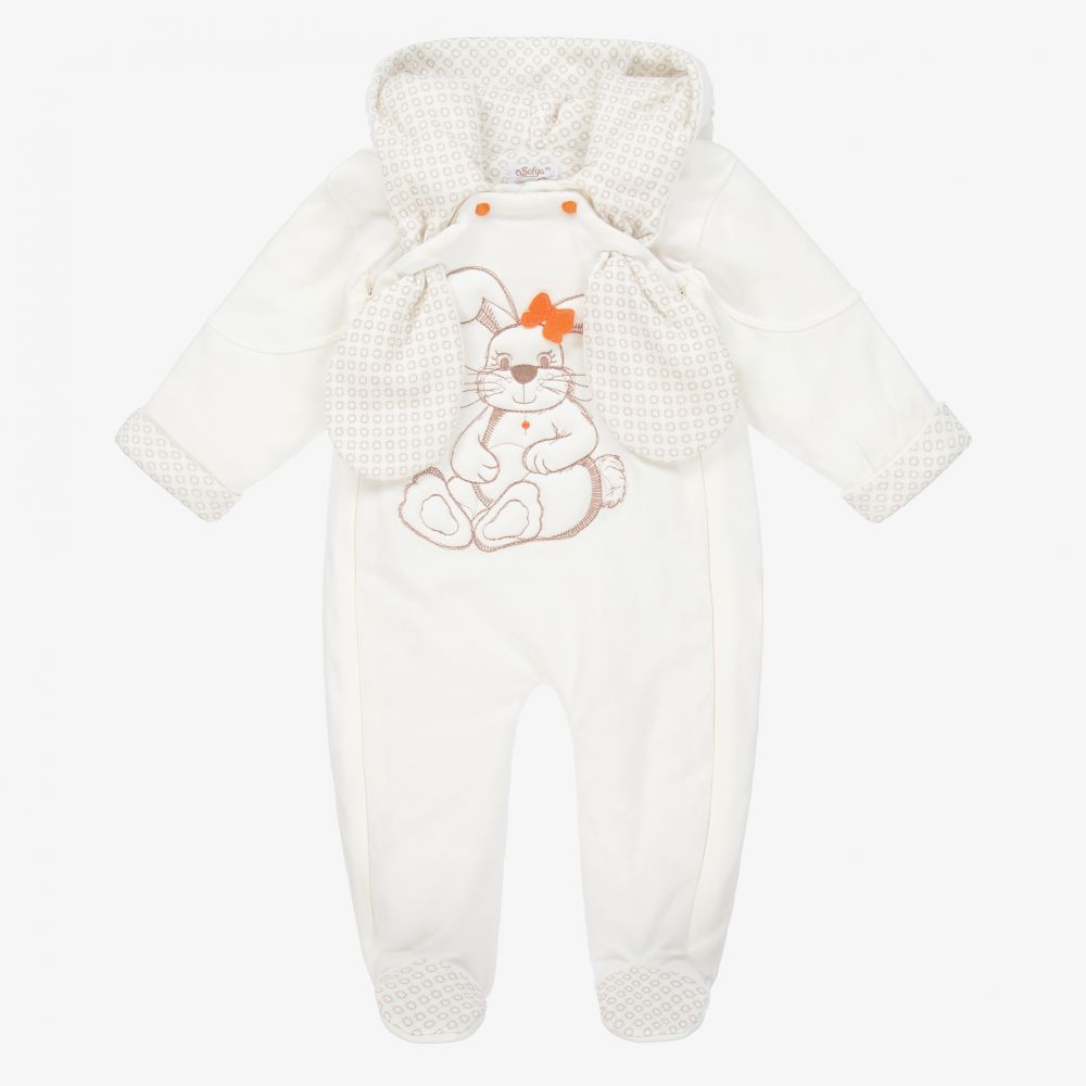 Sofija - Ivory Cotton Baby Pramsuit | Childrensalon