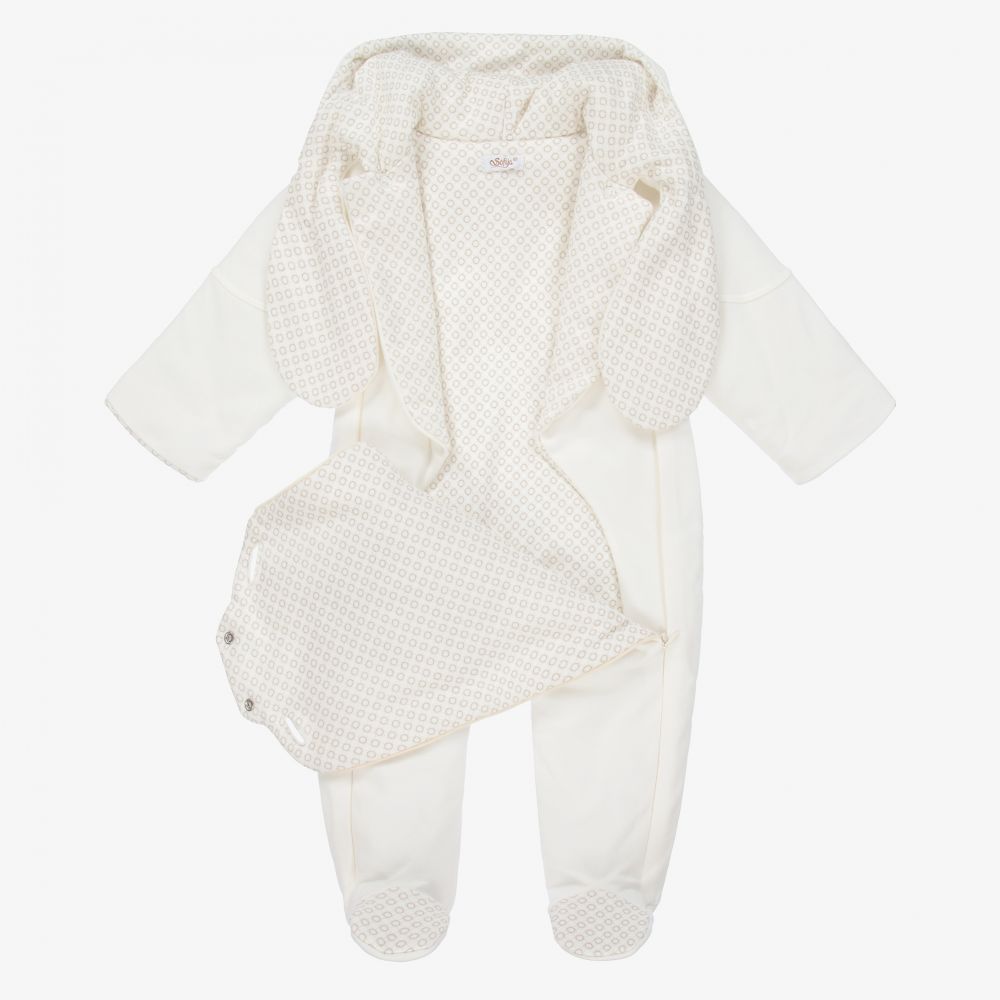 Sofija-Ivory Cotton Baby Pramsuit | Childrensalon Outlet