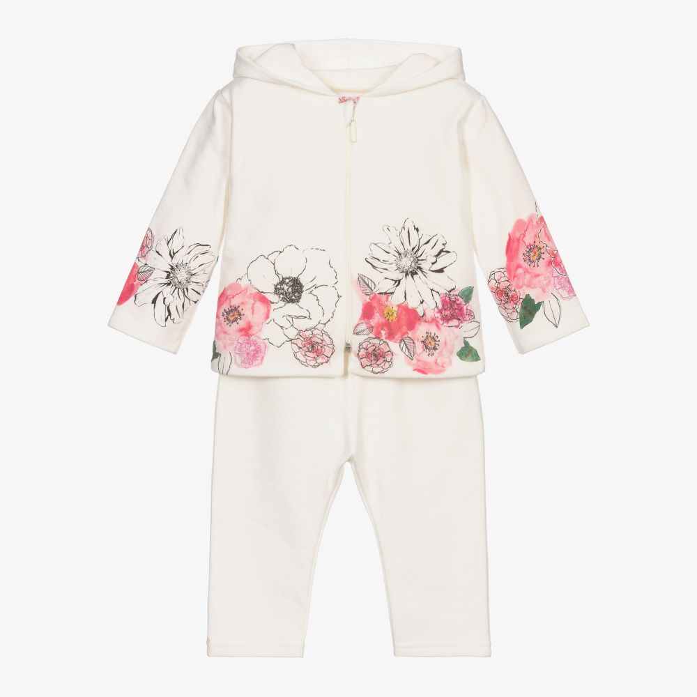 Sofija - Ivory Floral Cotton Tracksuit | Childrensalon