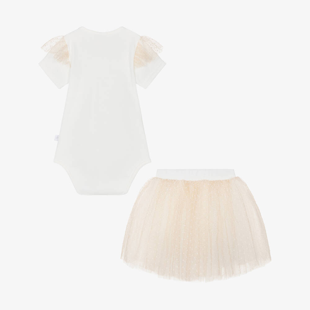 Sofija-Ivory & Gold Crown Bodyvest & Tulle Skirt Set | Childrensalon Outlet