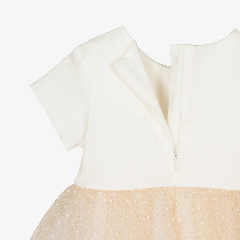Sofija-Ivory & Gold Crown Embro Tulle Dress | Childrensalon Outlet