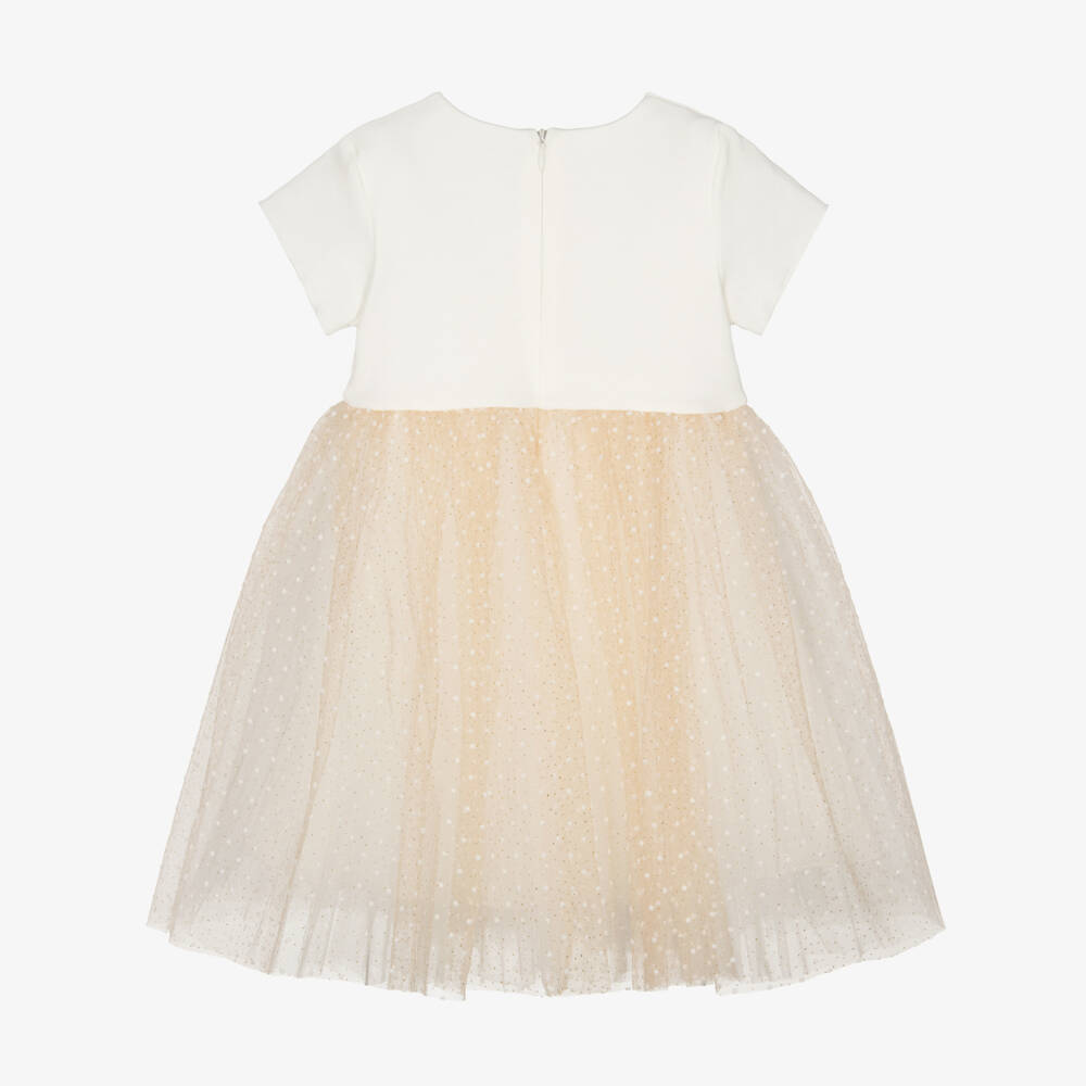 Sofija-Ivory & Gold Crown Embro Tulle Dress | Childrensalon Outlet