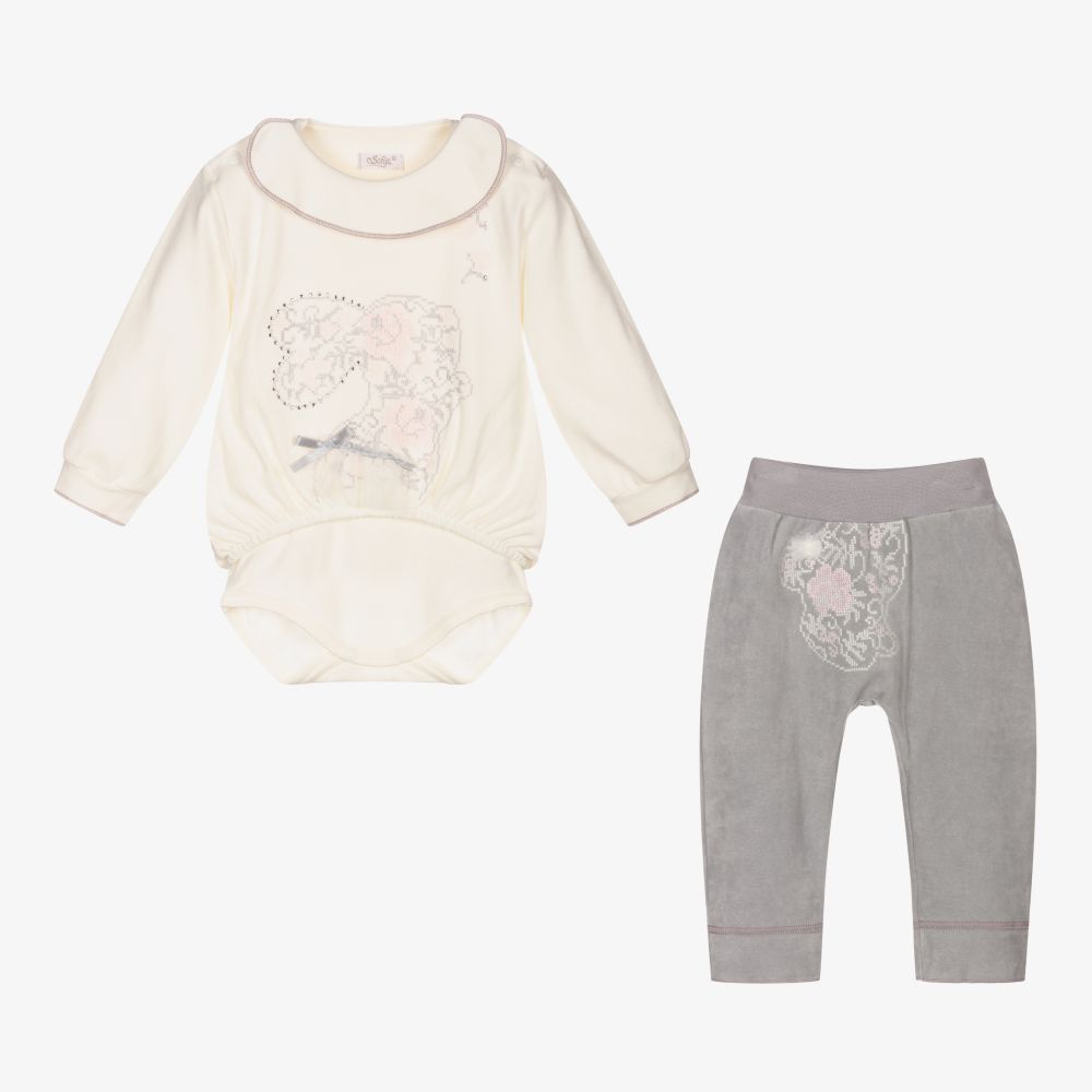 Sofija - Ivory & Grey Baby Trouser Set | Childrensalon