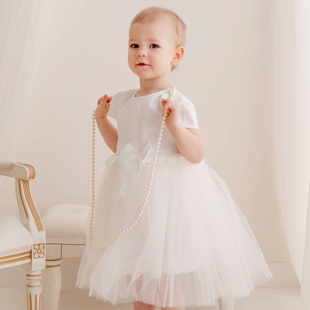 Sofija-Кремовое платье из тюля и джерси | Childrensalon Outlet