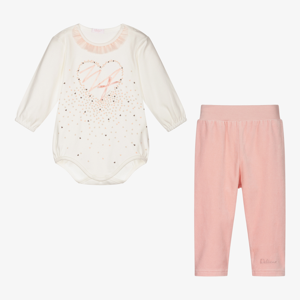 Sofija-Ivory & Pink Baby Trouser Set | Childrensalon Outlet