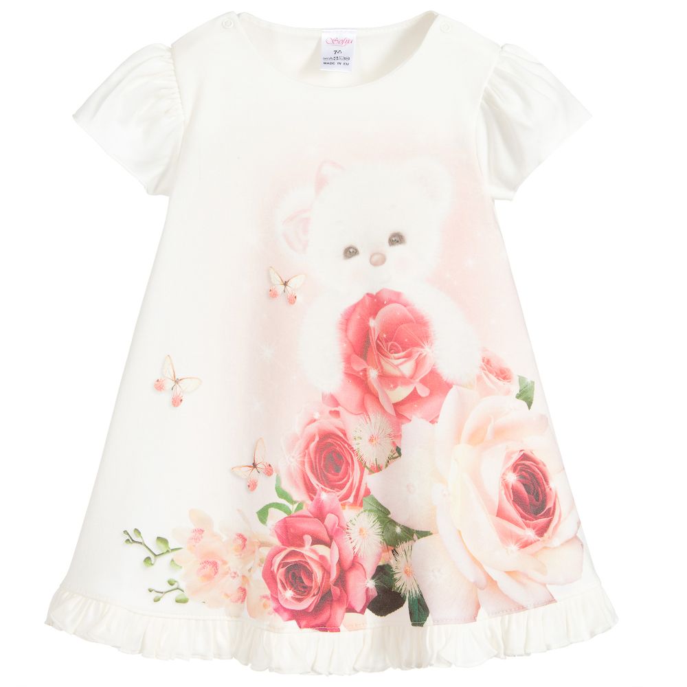 Sofija - Ivory & Pink Cotton Baby Dress | Childrensalon