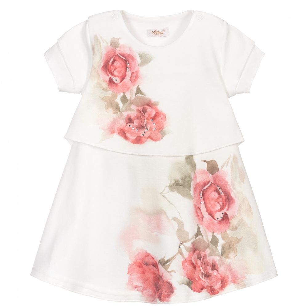 Sofija - Blumen-Babykleid in Elfenbein und Rosa | Childrensalon