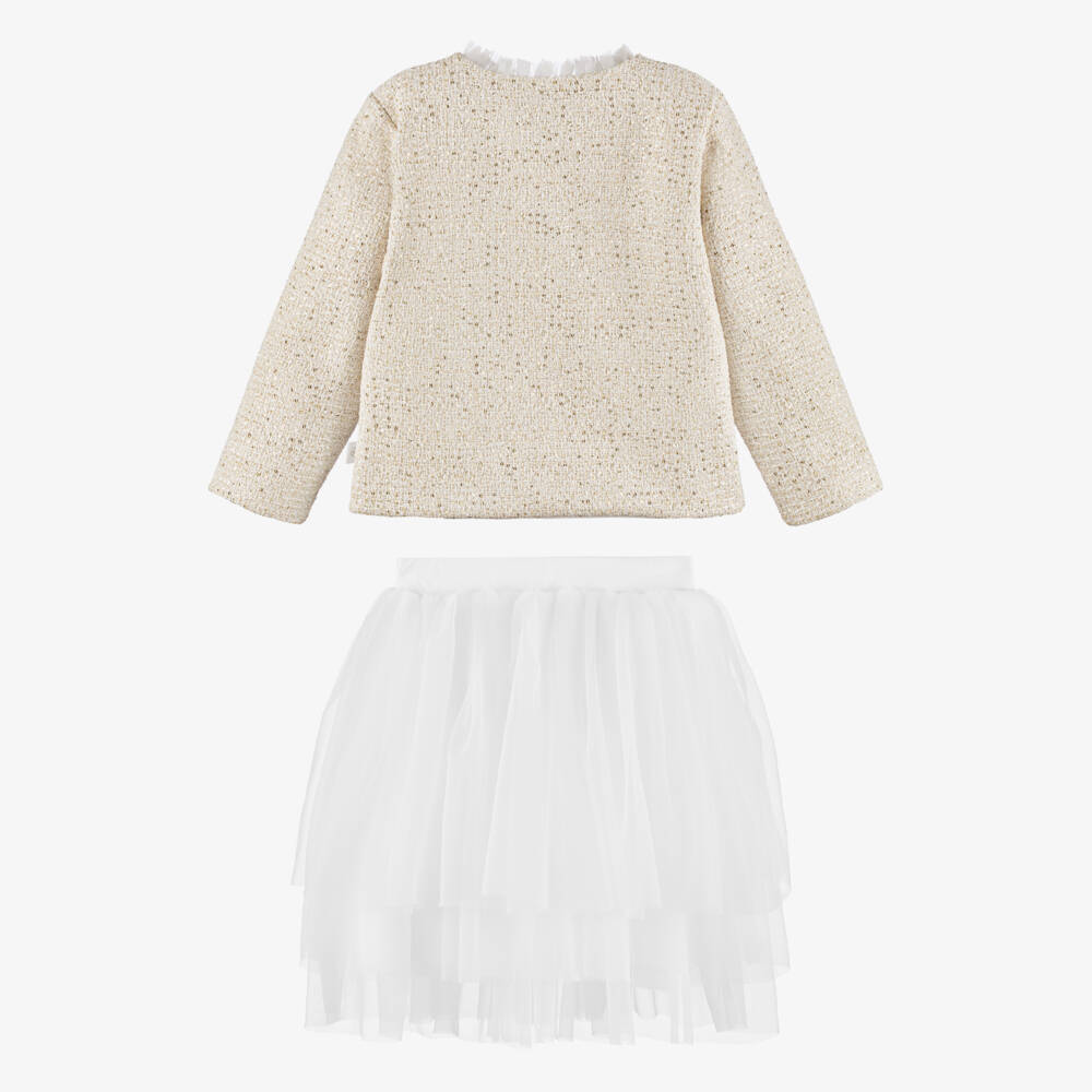 Sofija-Ivory Tweed Jacket & White Tulle Skirt Set | Childrensalon Outlet