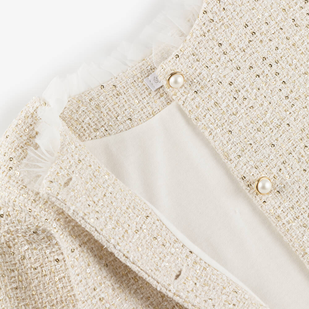 Sofija-Ivory Tweed Jacket & White Tulle Skirt Set | Childrensalon Outlet