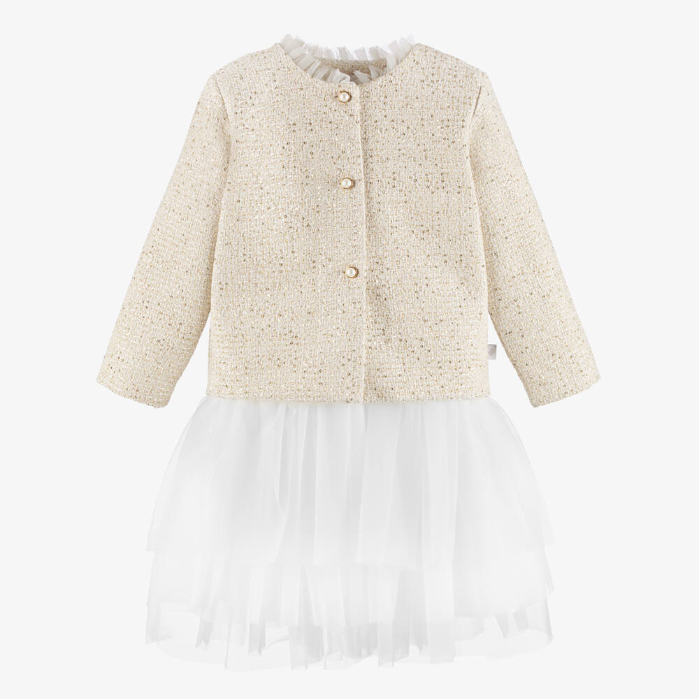 Sofija-Ivory Tweed Jacket & White Tulle Skirt Set | Childrensalon Outlet