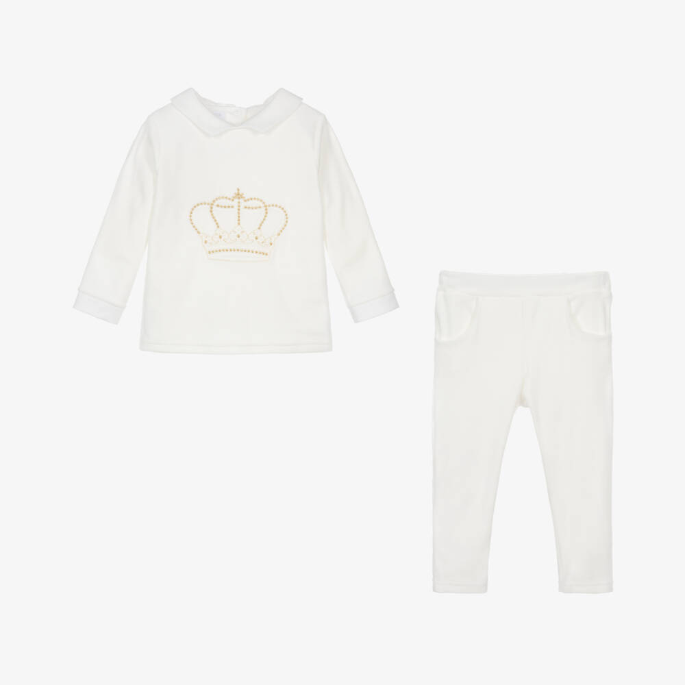 Sofija-Ivory Velour Baby Outfit Set | Childrensalon Outlet