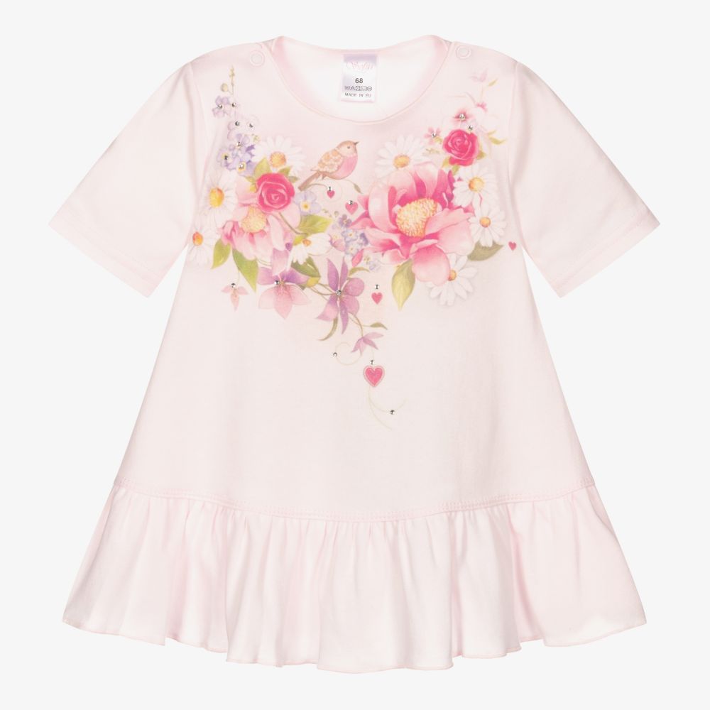 Sofija - Hellrosa Baumwollkleid mit Blumen | Childrensalon