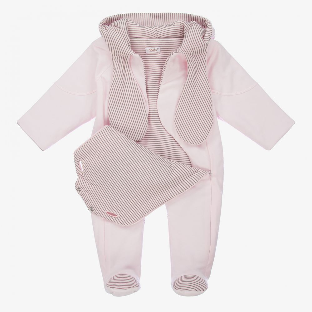 Sofija-Pink Cotton Baby Pramsuit | Childrensalon Outlet