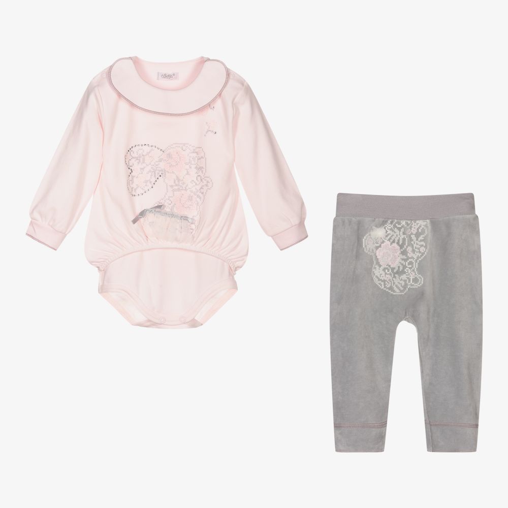 Sofija - Pink & Grey Baby Trouser Set | Childrensalon