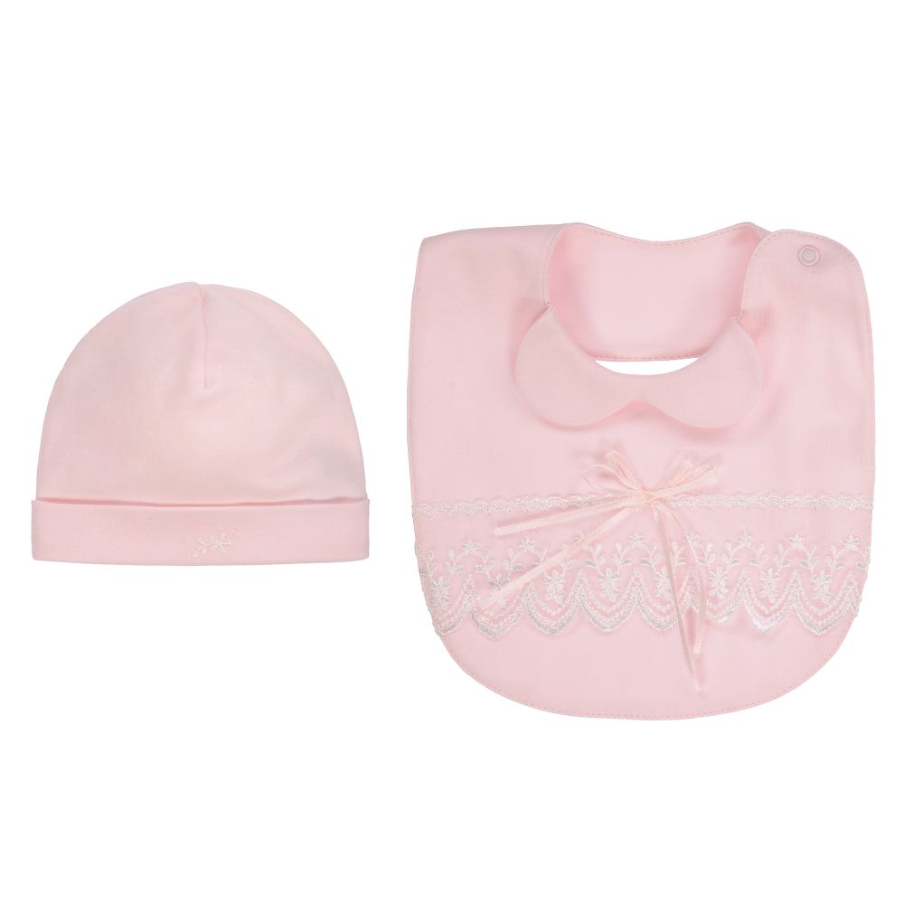 Sofija - طقم هدية مريلة وقبعة أطفال بناتي قطن لون زهري | Childrensalon