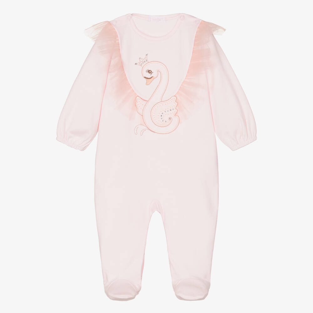 Sofija-Pink Swan Cotton Babygrow | Childrensalon Outlet