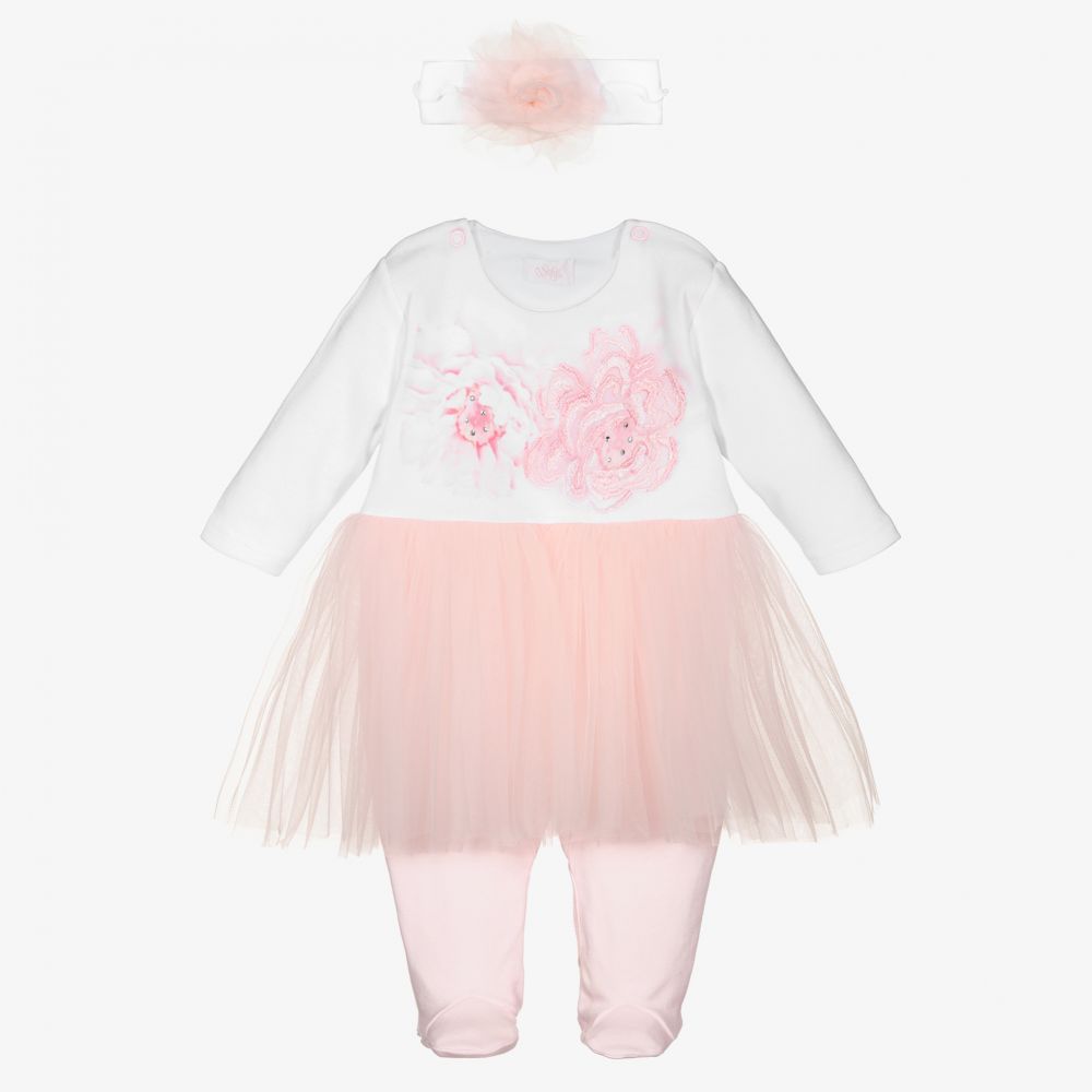 Sofija - Pink & White Babygrow Set | Childrensalon