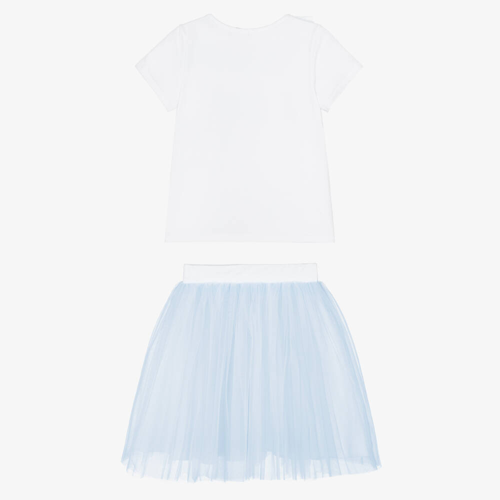 Sofija-White & Blue Flowers Ss Top & Tule Skirt Set | Childrensalon Outlet