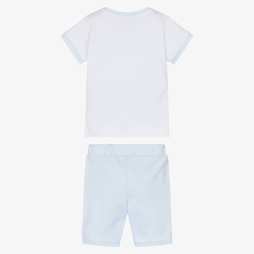 Sofija-White & Blue Teddy Print Ss Top & Shorts Set | Childrensalon Outlet