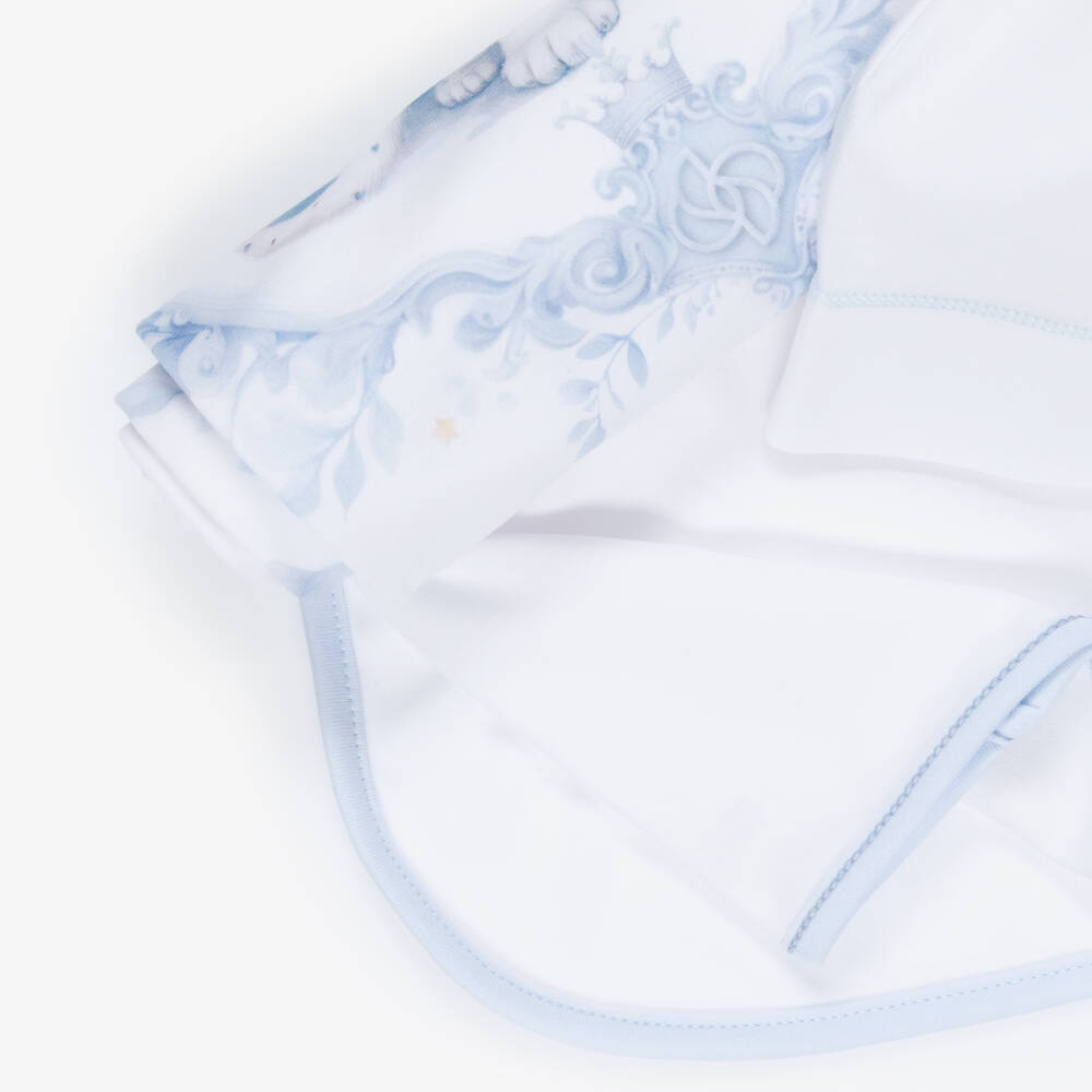Sofija-White & Blue Tiger Print Cotton Jersey Blanket & Hat Set | Childrensalon Outlet