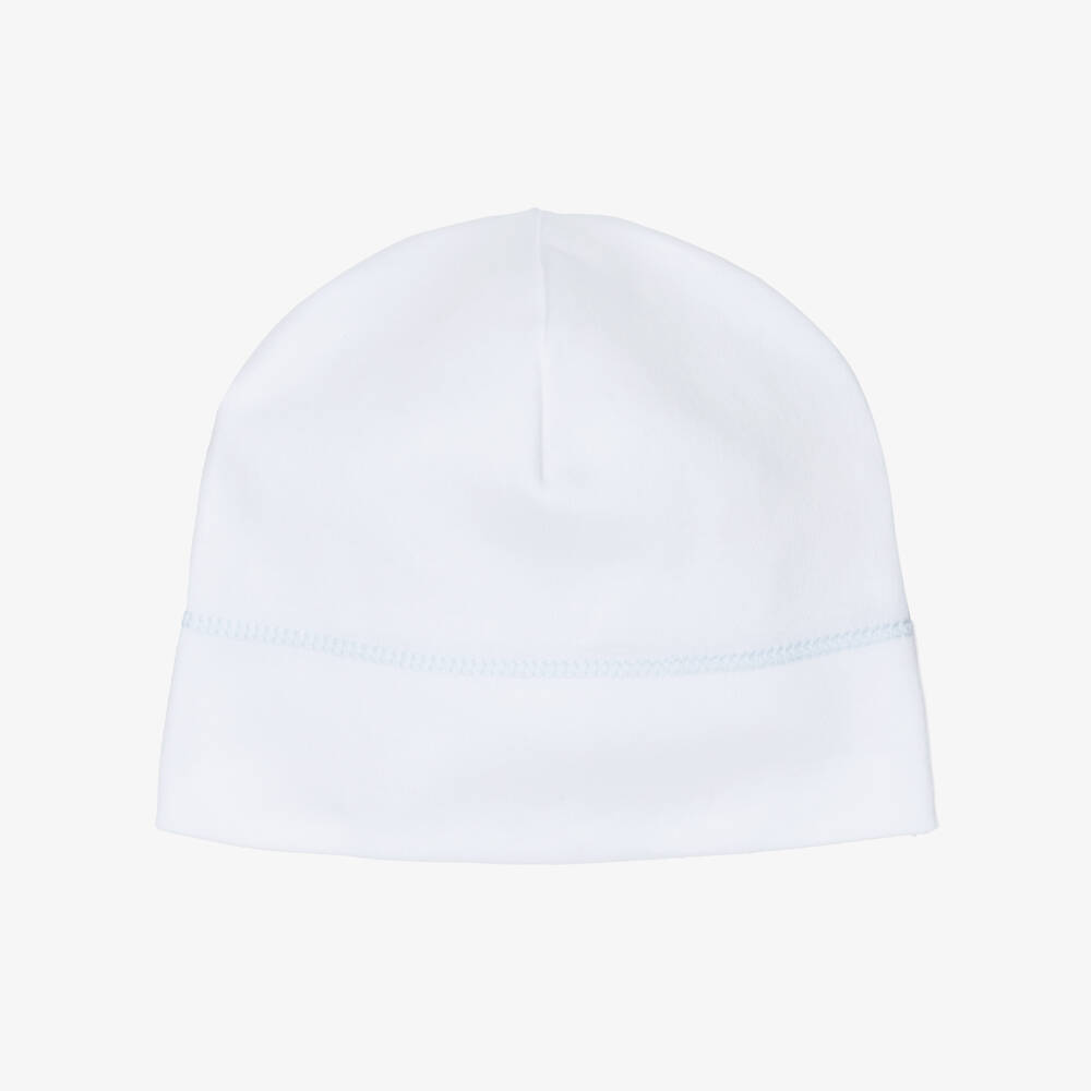 Sofija-White & Blue Tiger Print Cotton Jersey Blanket & Hat Set | Childrensalon Outlet