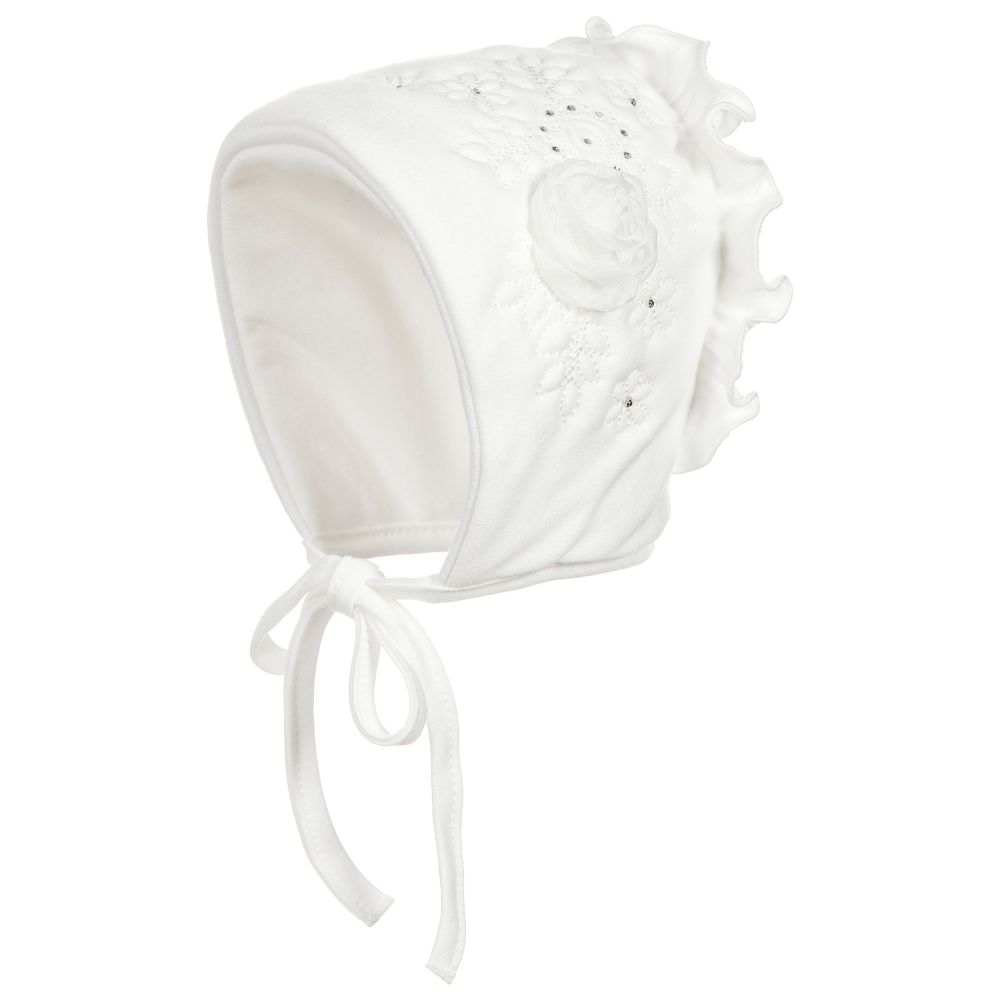 Sofija - White Cotton Padded Bonnet | Childrensalon