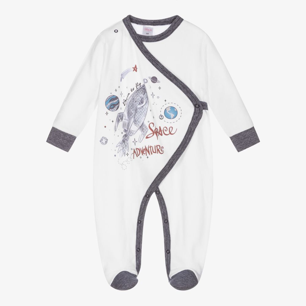 Sofija - White Cotton Space Babygrow | Childrensalon