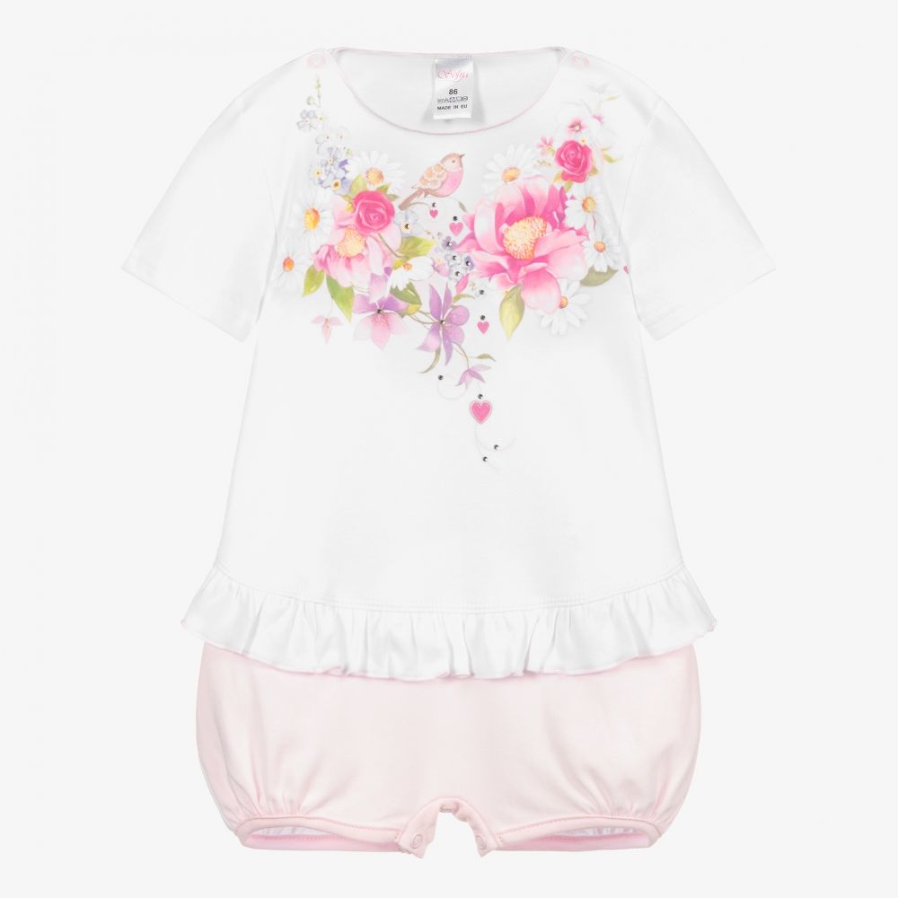 Sofija - Combi-short fleurie blanche et rose | Childrensalon