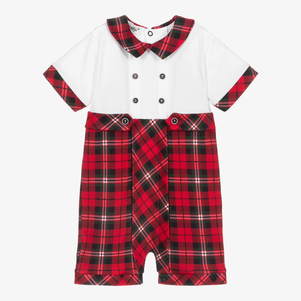 Sofija - Combi-short écossaise blanche et rouge | Childrensalon