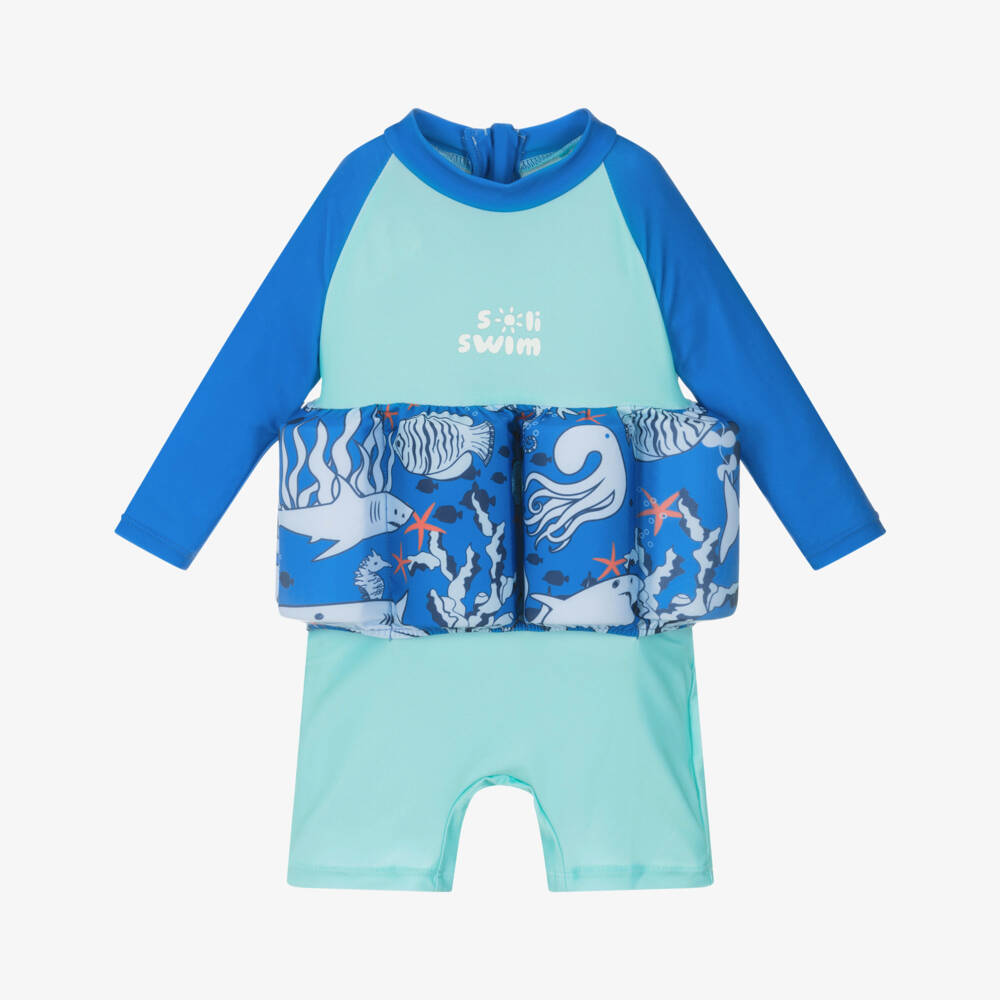 Soli Swim-بدلة طفو واقية من الشمس لون أزرق وأخضر (+UPF50) | Childrensalon Outlet