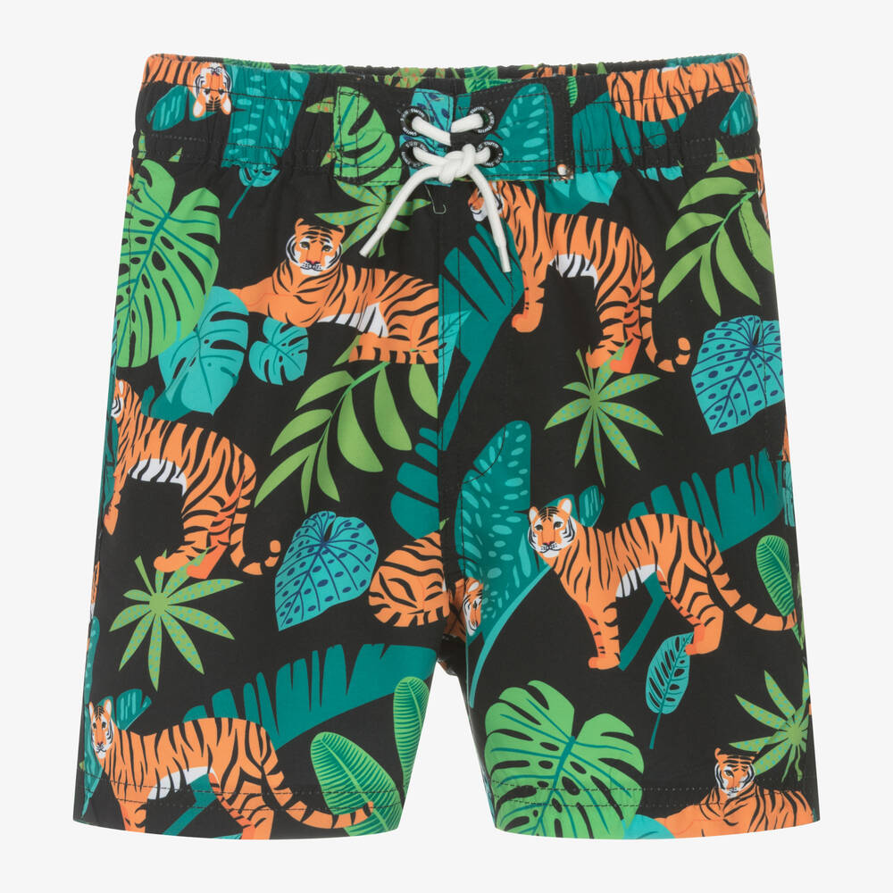Boys Black Jungle Tiger Swim Shorts