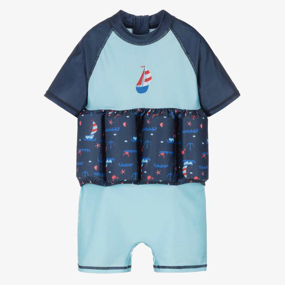 Soli Swim-Голубой костюм-поплавок с корабликами (UPF50+) | Childrensalon Outlet