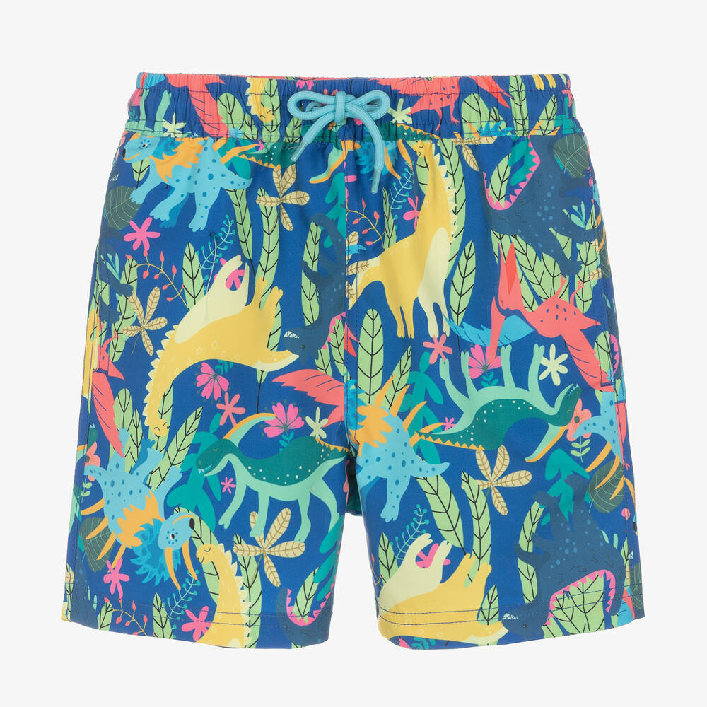 Soli Swim - Boys Blue Dinosaur Swim Shorts (UPF50+) | Childrensalon