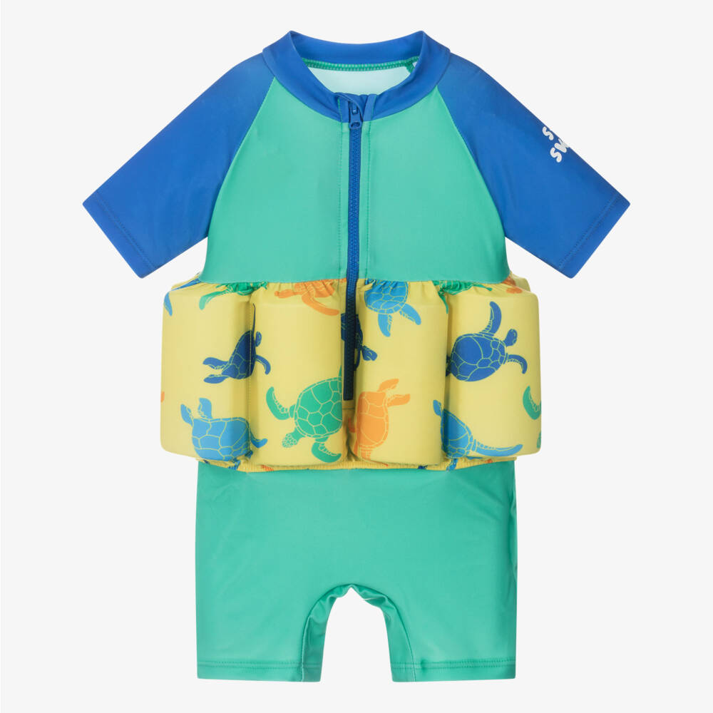 Soli Swim-Boys Blue & Green Turtle Float Suit (IUPF50+) | Childrensalon Outlet