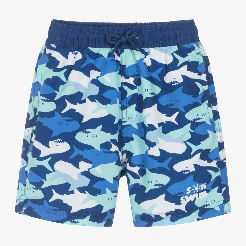Soli Swim-Boys Blue Shark Swim Shorts | Childrensalon Outlet