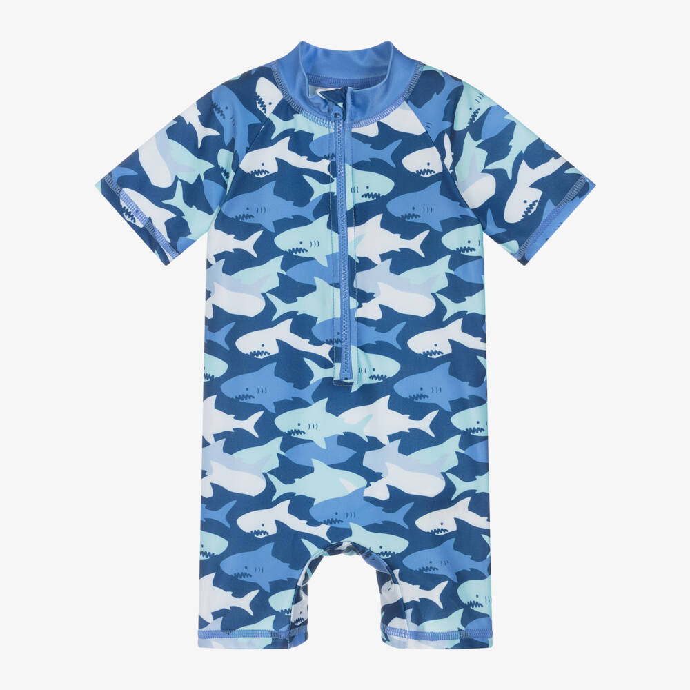 Soli Swim-Boys Blue Sharks Sun Suit (UPF50+) | Childrensalon Outlet