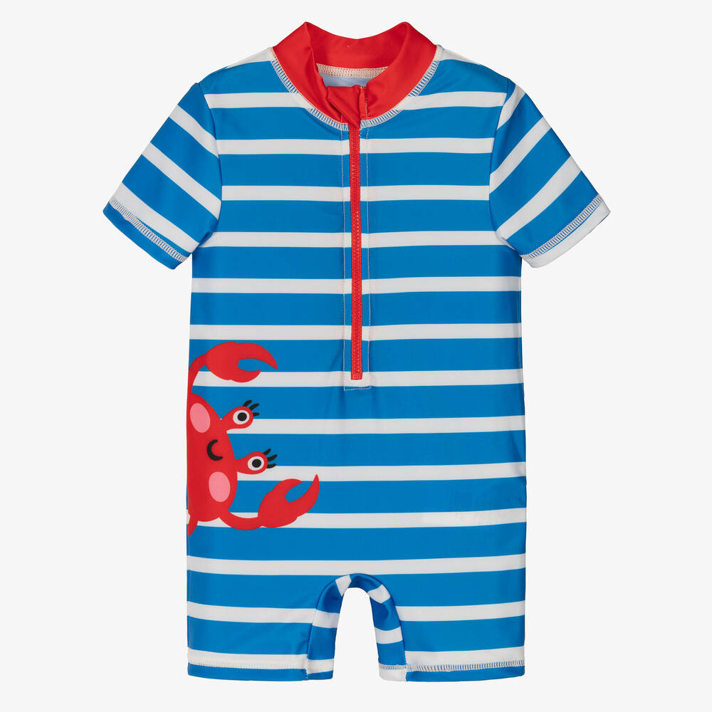 Soli Swim - Boys Blue Striped Sun Suit (UPF50+) | Childrensalon