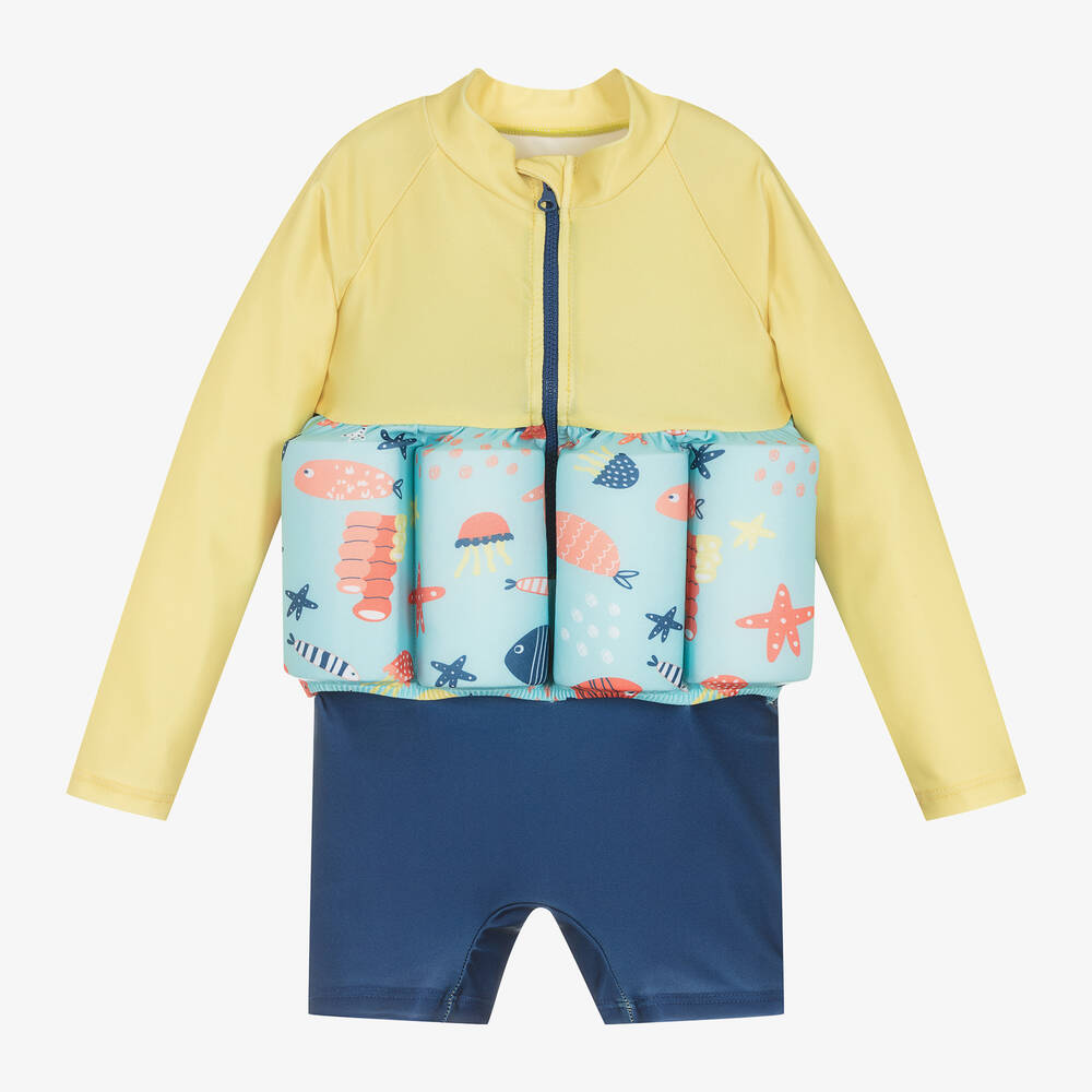 Soli Swim-بدلة طفو أطفال ولادي لون أزرق وأصفر (UPF50+) | Childrensalon Outlet