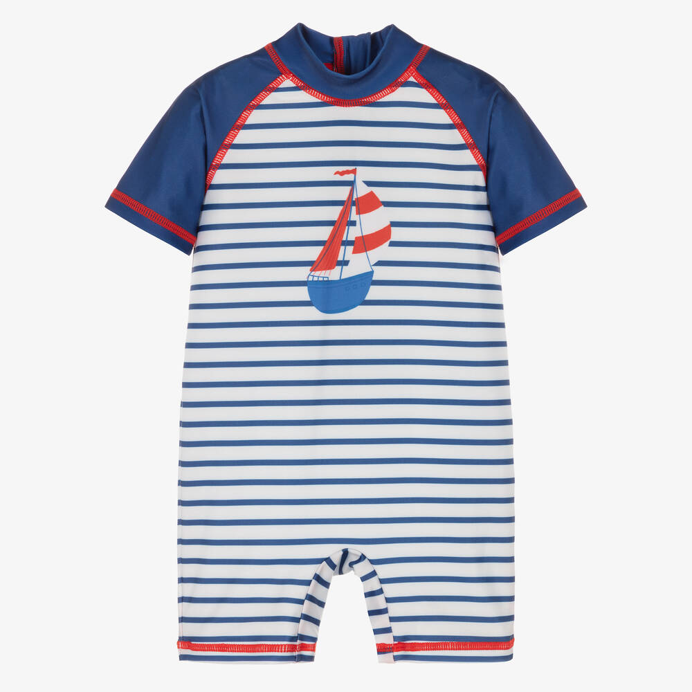 Soli Swim-Boys Navy Blue Striped Sun Suit (UPF50+) | Childrensalon Outlet