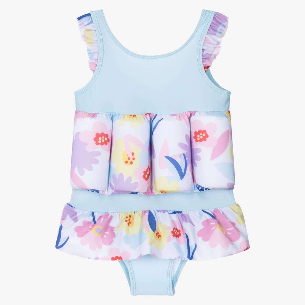 Soli Swim-Girls Blue & Pink Floral Float Suit (UPF50+) | Childrensalon Outlet