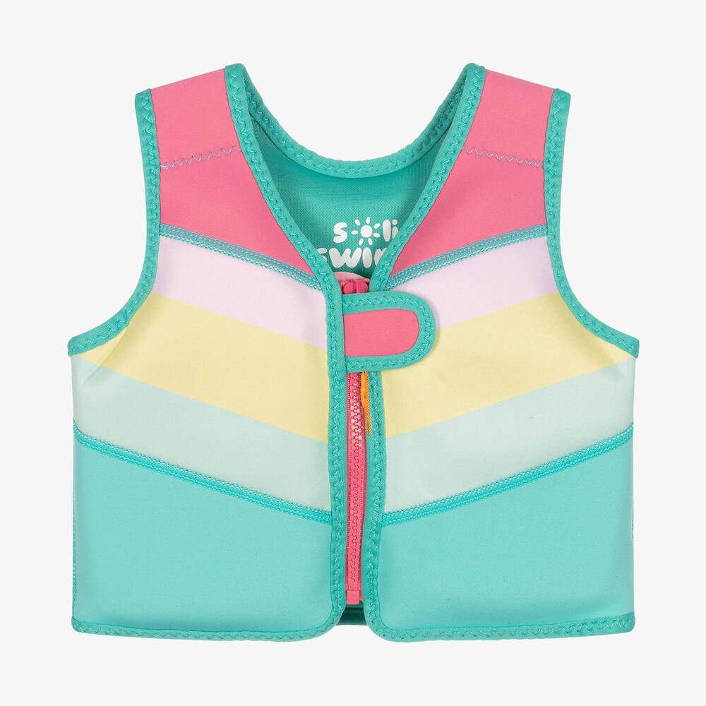 Soli Swim-Girls Blue & Pink Stripe Float Vest | Childrensalon Outlet