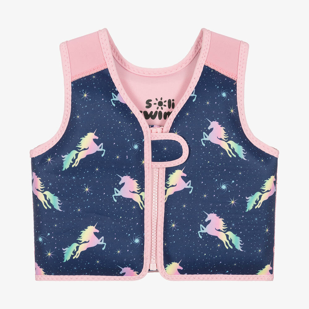 Soli Swim - Gilet flottant bleu et rose licorne | Childrensalon