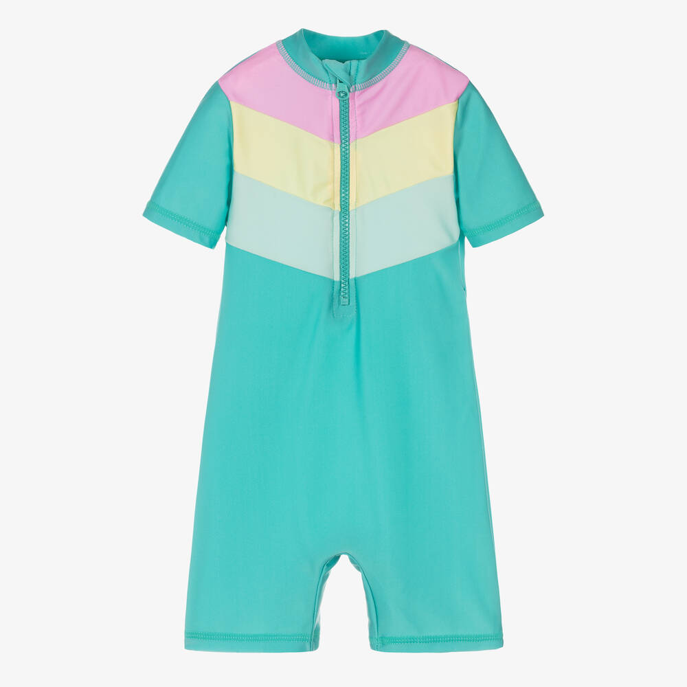 Soli Swim - Girls Blue Striped Sun Suit (UPF50+) | Childrensalon